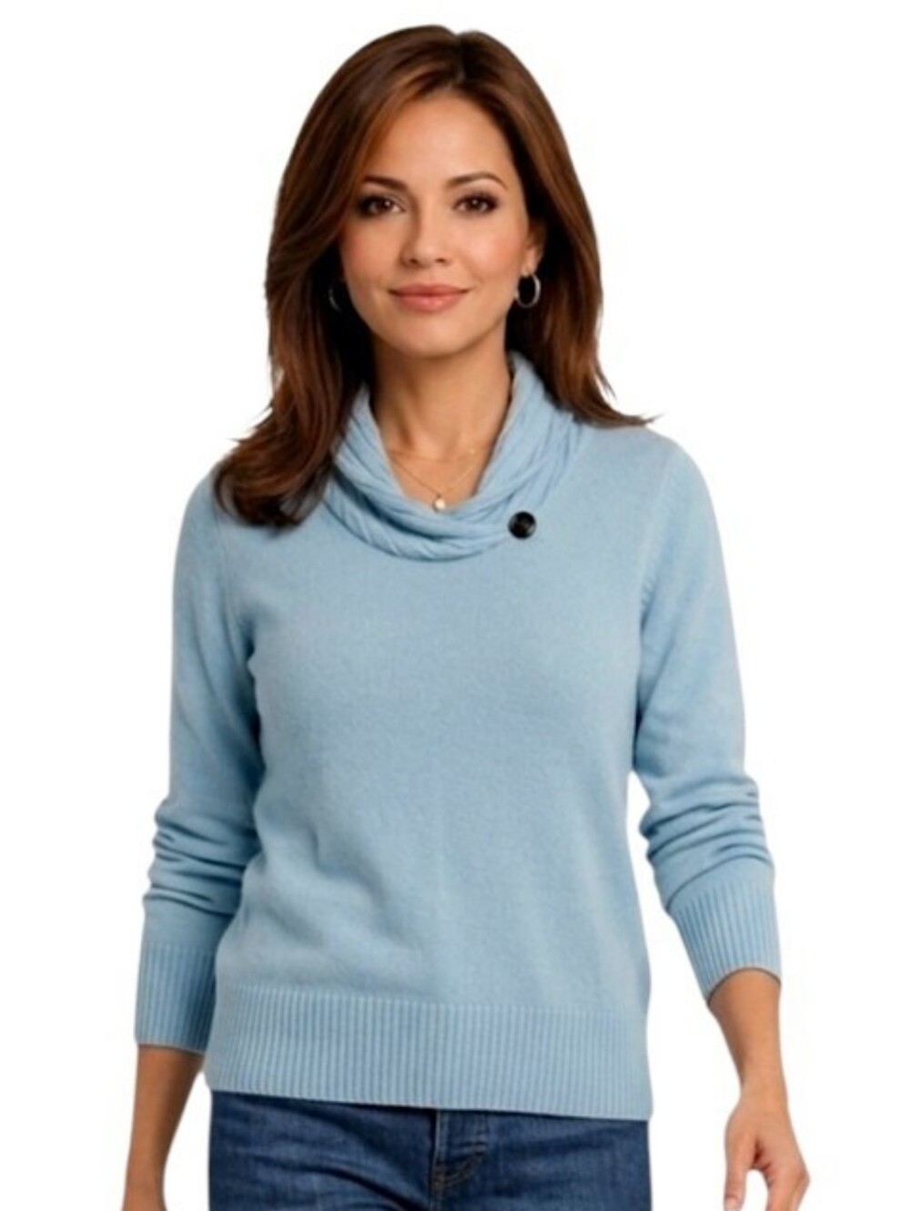 Jeanne Pierre Blizzard Blue  Shawl Cable Stitch Neck Long Sleeve Sweater Size L